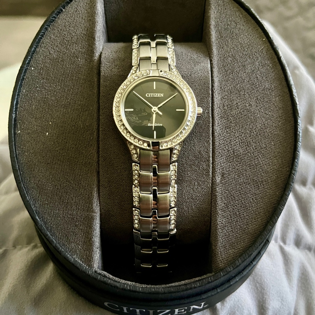 Citizen Womens Silver And Black Watch With Diamond Accents